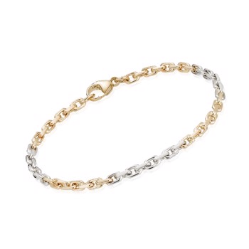 14 karat bicolor Anker Facet Guld Armbånd, 18½ cm og 3,2 mm